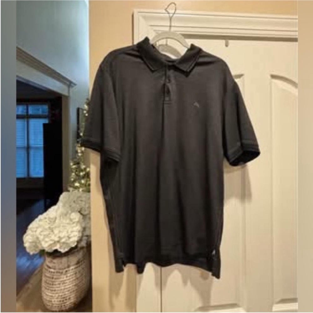 Tommy Bahama- Bay Stripe IslandZone Polo- short sleeve- XL-Charcoal grey stripe
